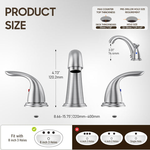 Phiestina 3-hole 8-inch sink setup enables easy, balanced operation.