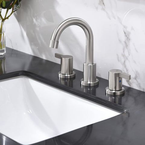 Phiestina brushed nickel finish complements modern bathrooms and resists tarnish.