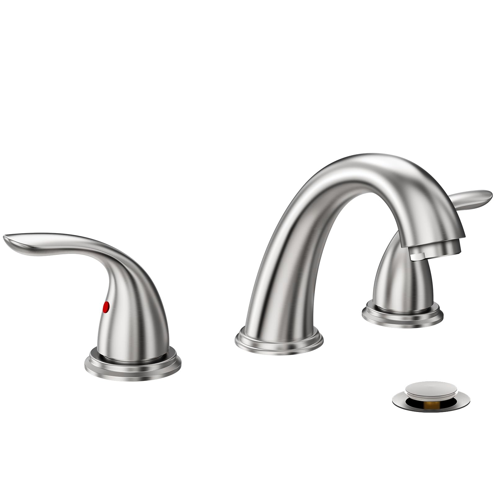 Phiestina 8-inch widespread faucet in brushed nickel for modern bathroom style.