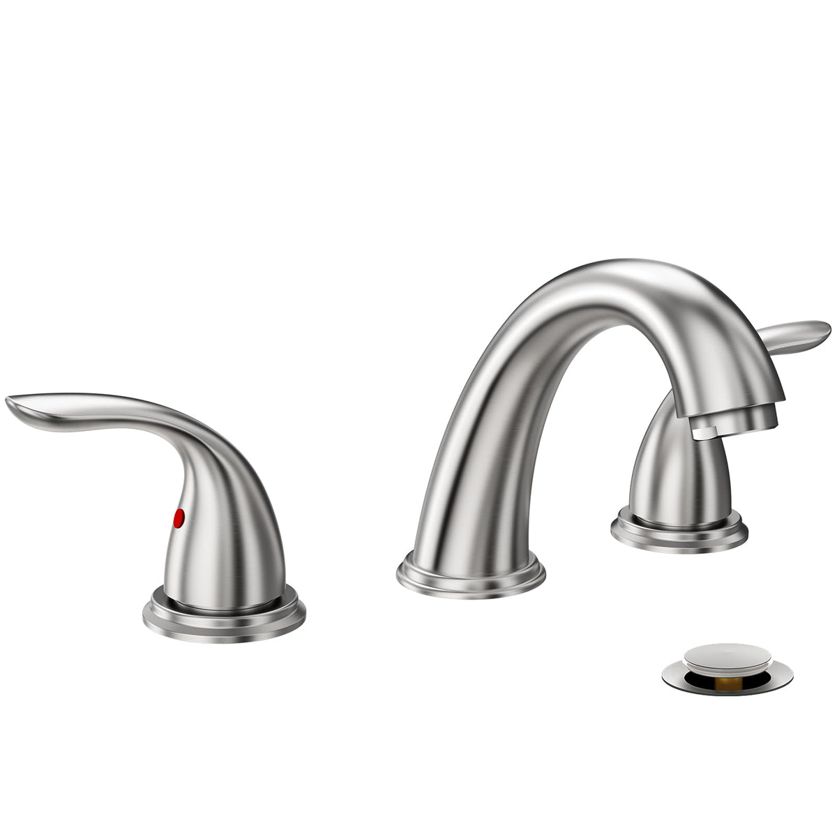 Phiestina 8-inch widespread faucet in brushed nickel for modern bathroom style.