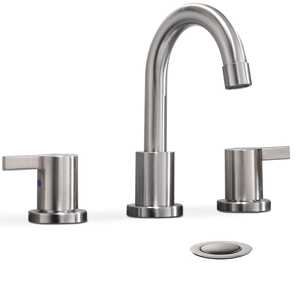 Phiestina 2-handle 8-inch faucet in brushed nickel for seamless installation.
