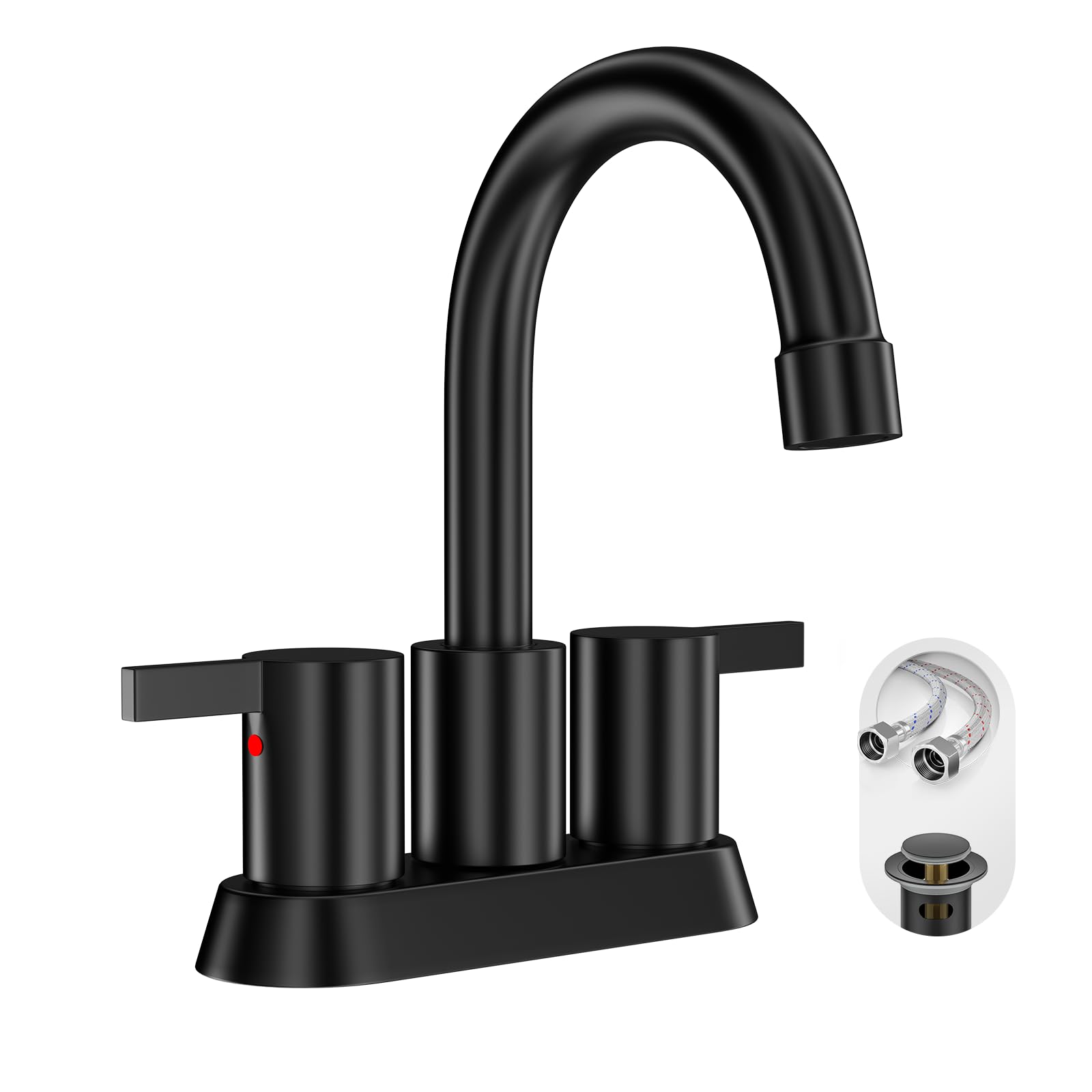 Phiestina BF015-1-MB matte black faucet front view with contemporary two-handle design