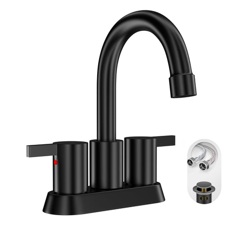Phiestina BF015-1-MB matte black faucet front view with contemporary two-handle design
