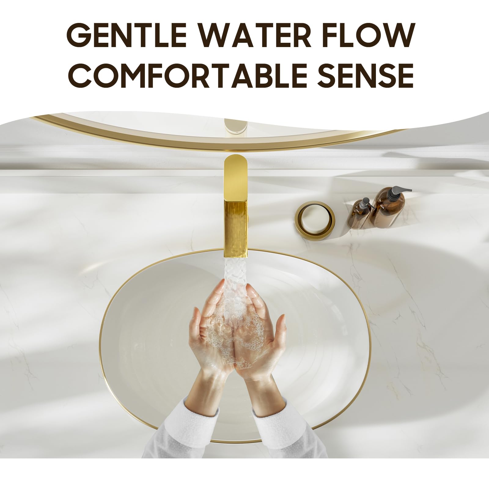 Phiestina brushed gold tall faucet installation kit with fittings included.