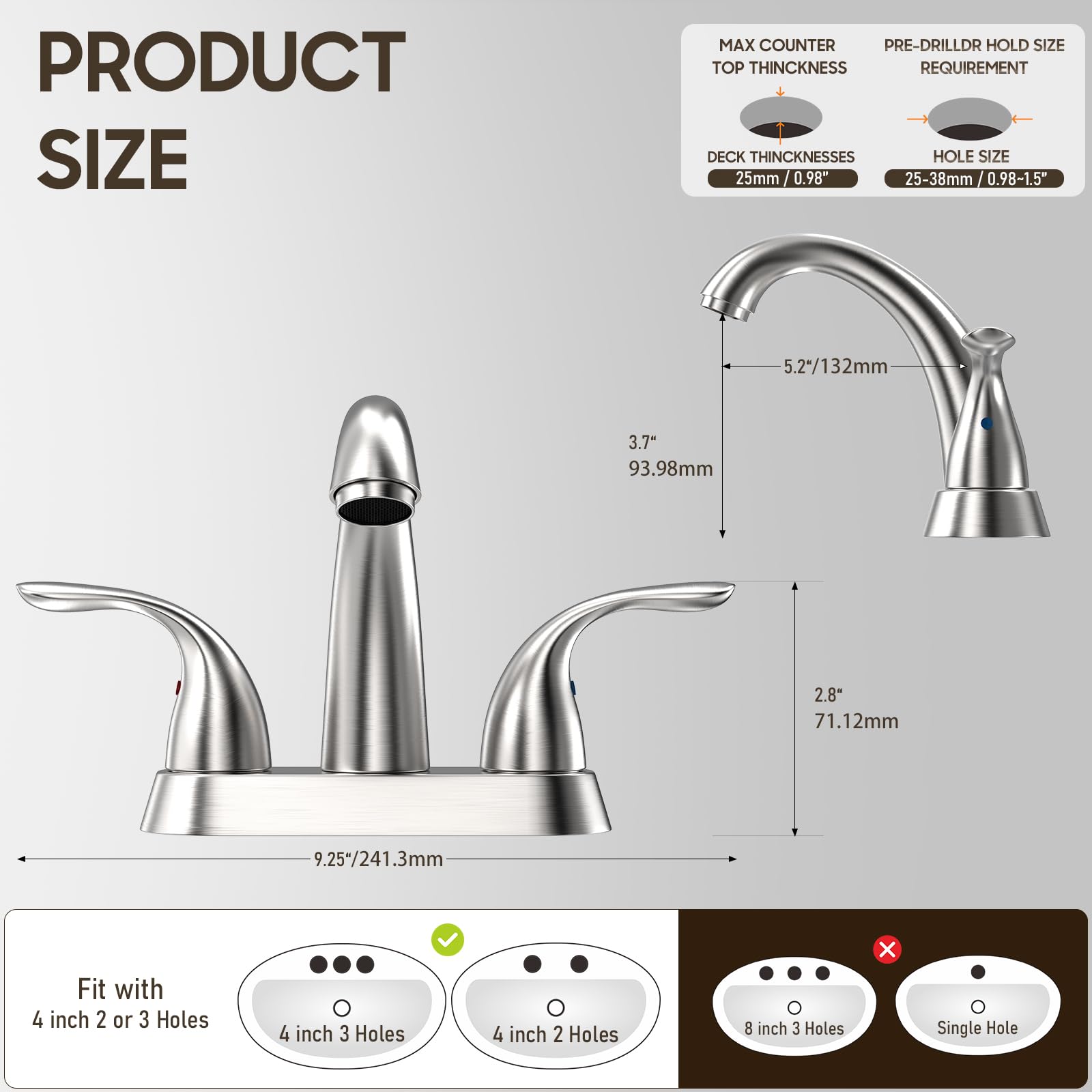 Phiestina brushed nickel faucet with copper pop-up drain for easy drainage and clean look
