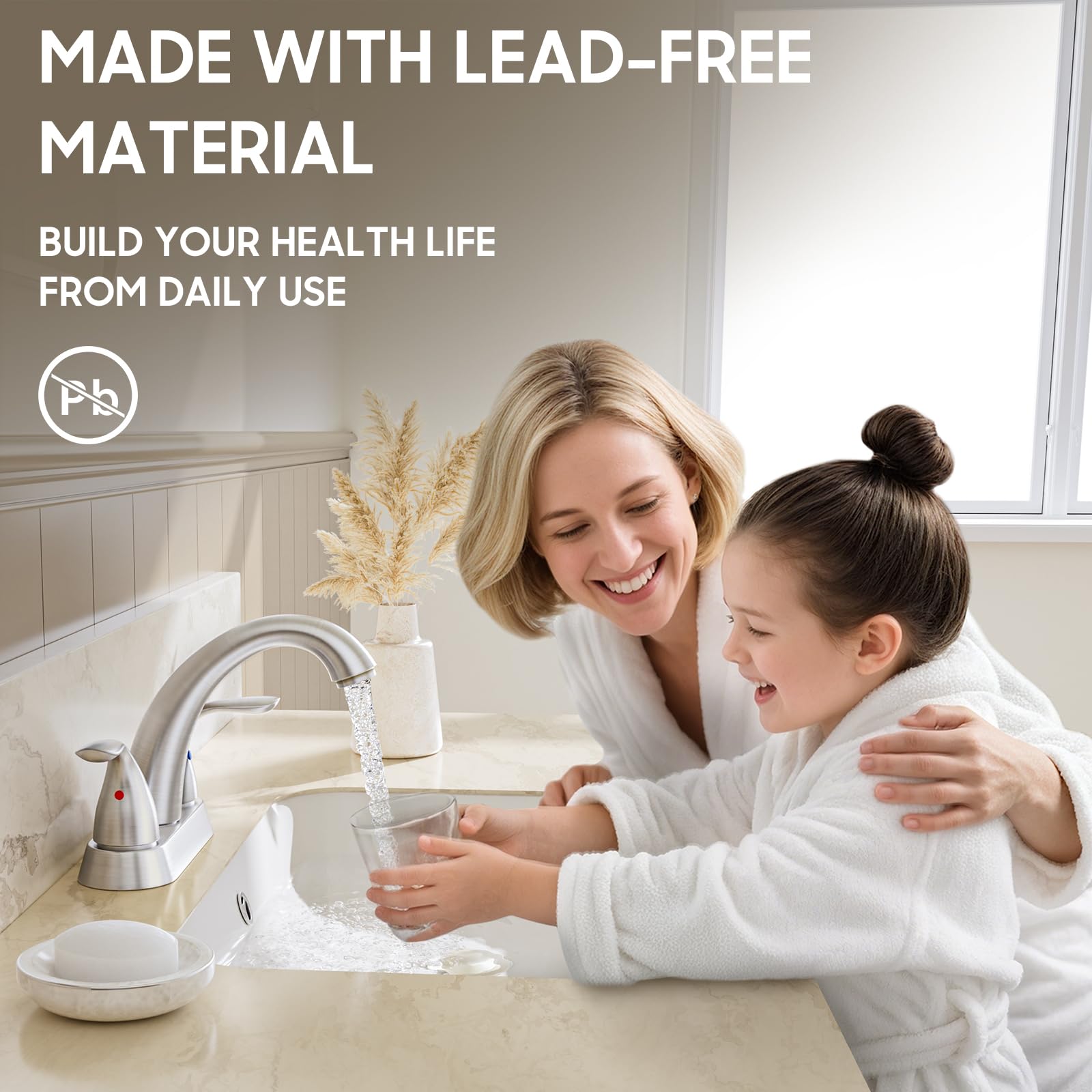 Phiestina brushed nickel faucet with nylon braided supply lines for reliable connections