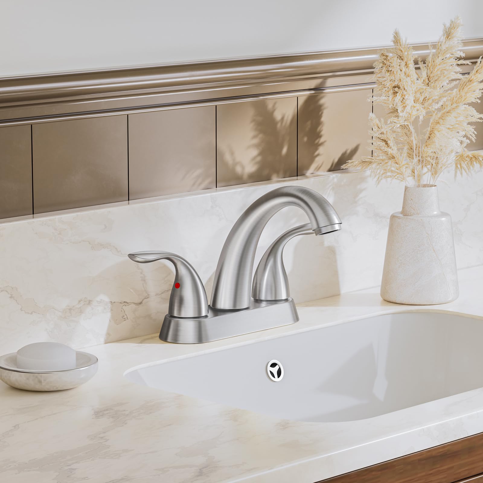 Phies tina centerset 4-inch brushed nickel faucet in 3-hole configuration for larger counter