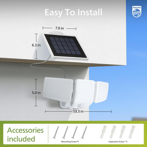 Philips 3600lm solar security light includes installation hardware.