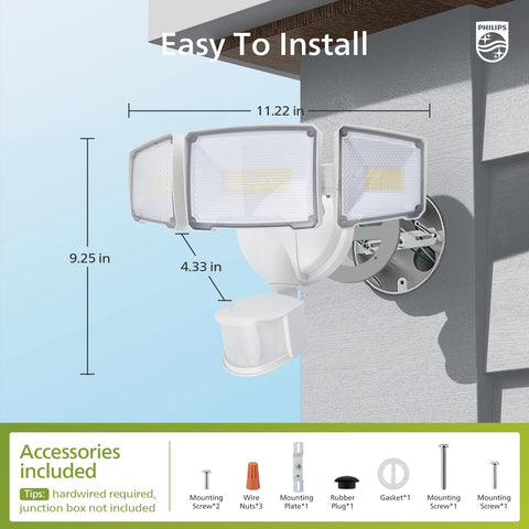 Philips 72W LED security light installation kit included for easy setup.