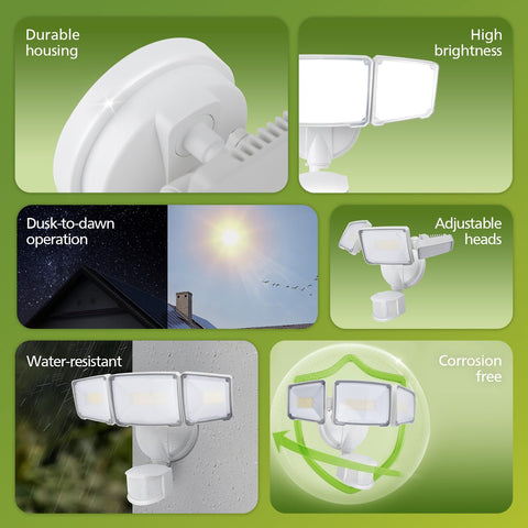Philips 72W LED security light side angle reveals three adjustable heads for flexible lighting.