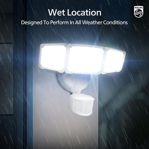 Philips 72W LED security light waterproof aluminum housing withstands weather.