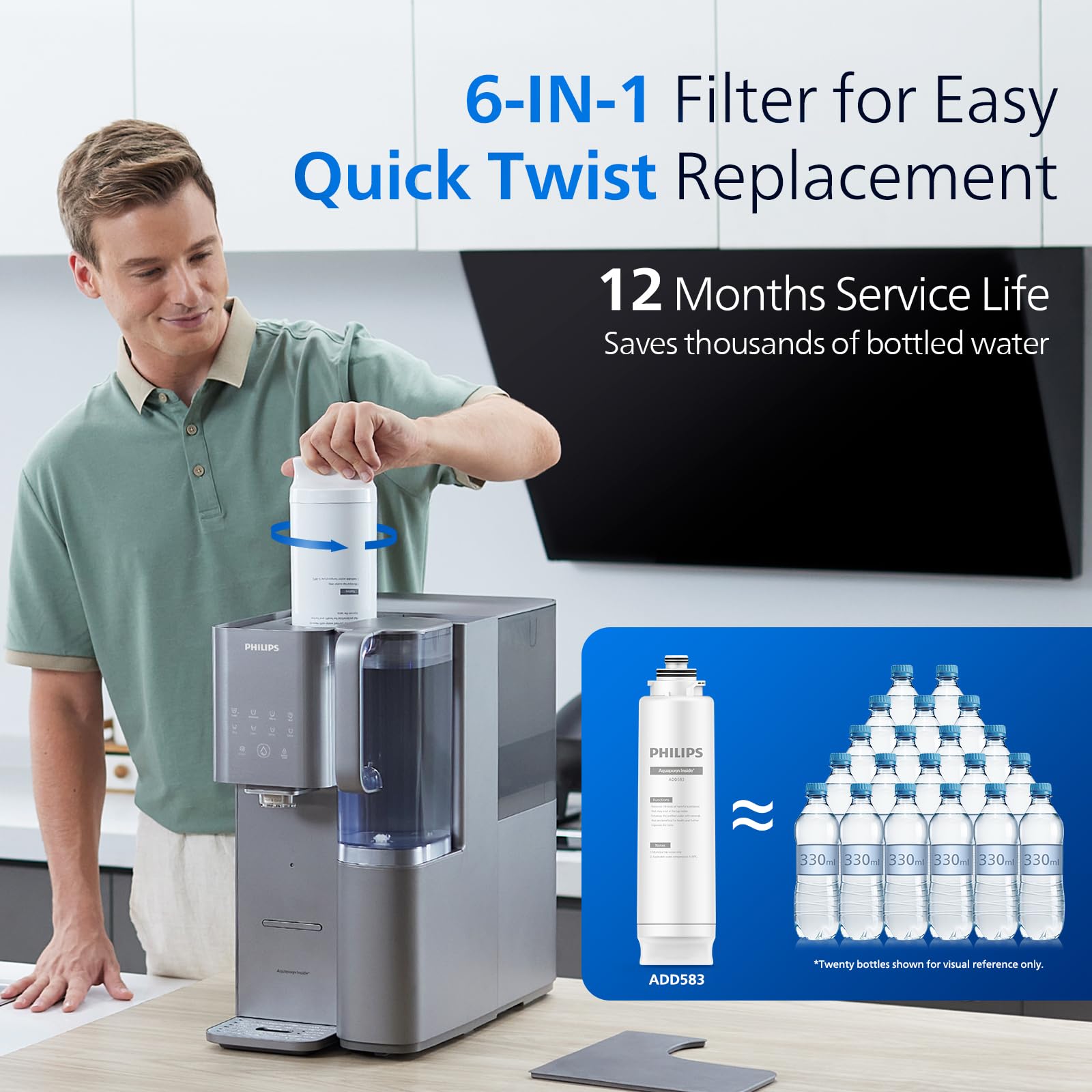 Philips ADD583 alkaline remineraliser adds minerals for a smoother taste.