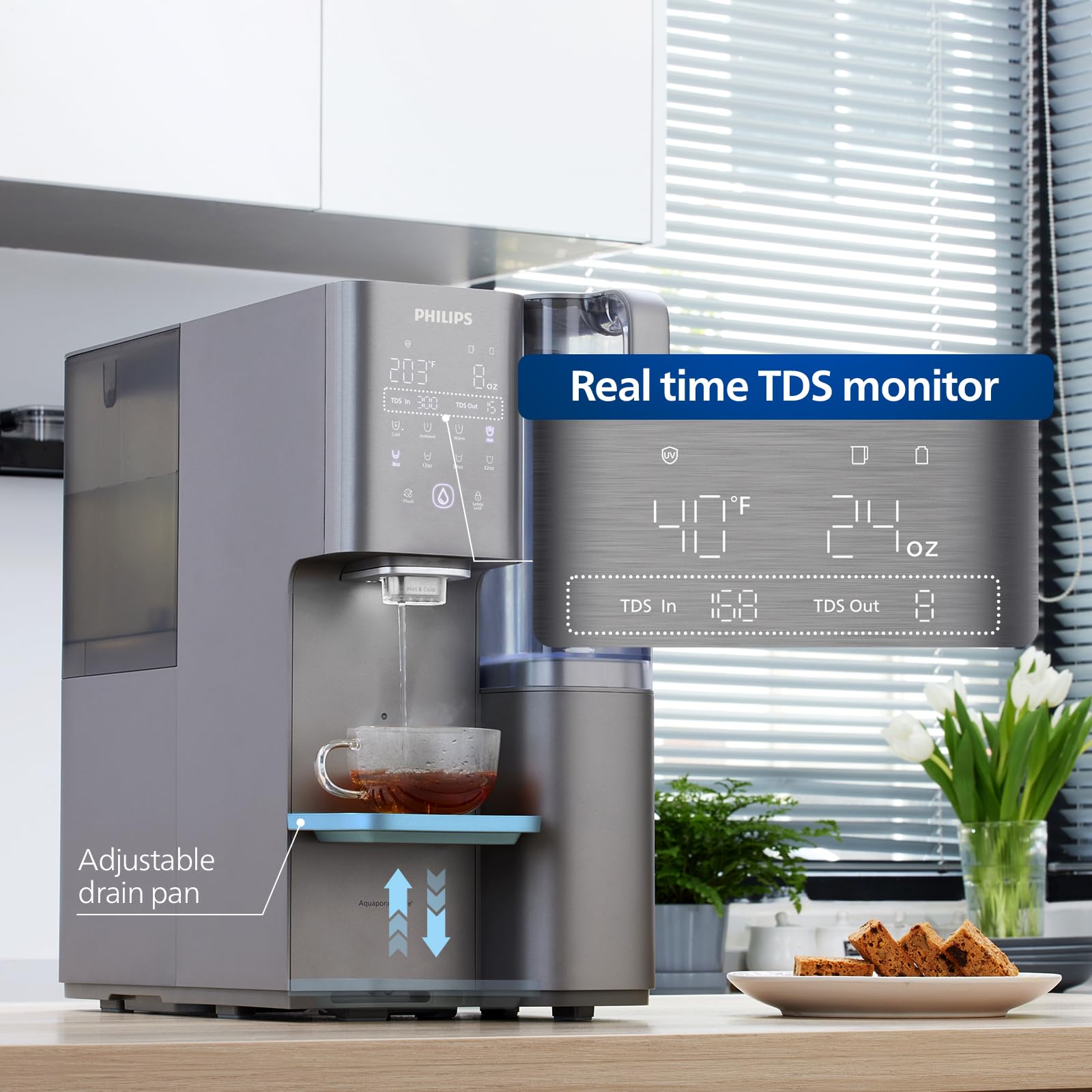 Philips ADD6928DG/37 removable tank demonstrates easy refilling and maintenance.