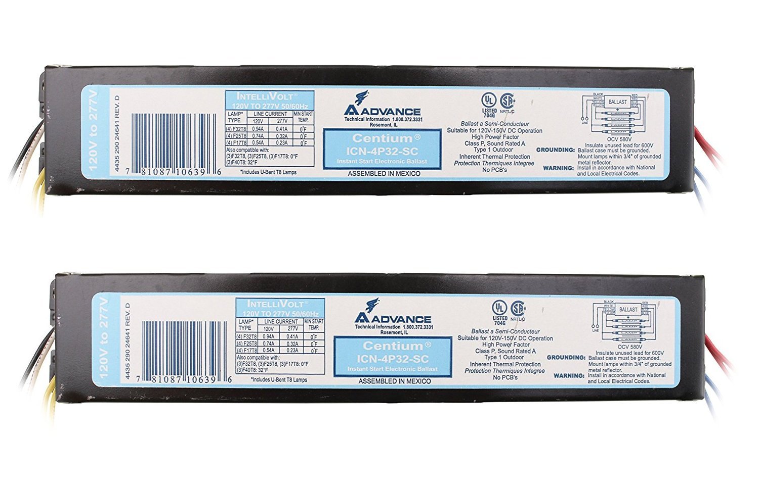 Philips Advance ICN4P32N ballast for four-lamp T8, 120/277V, energy-efficient lighting