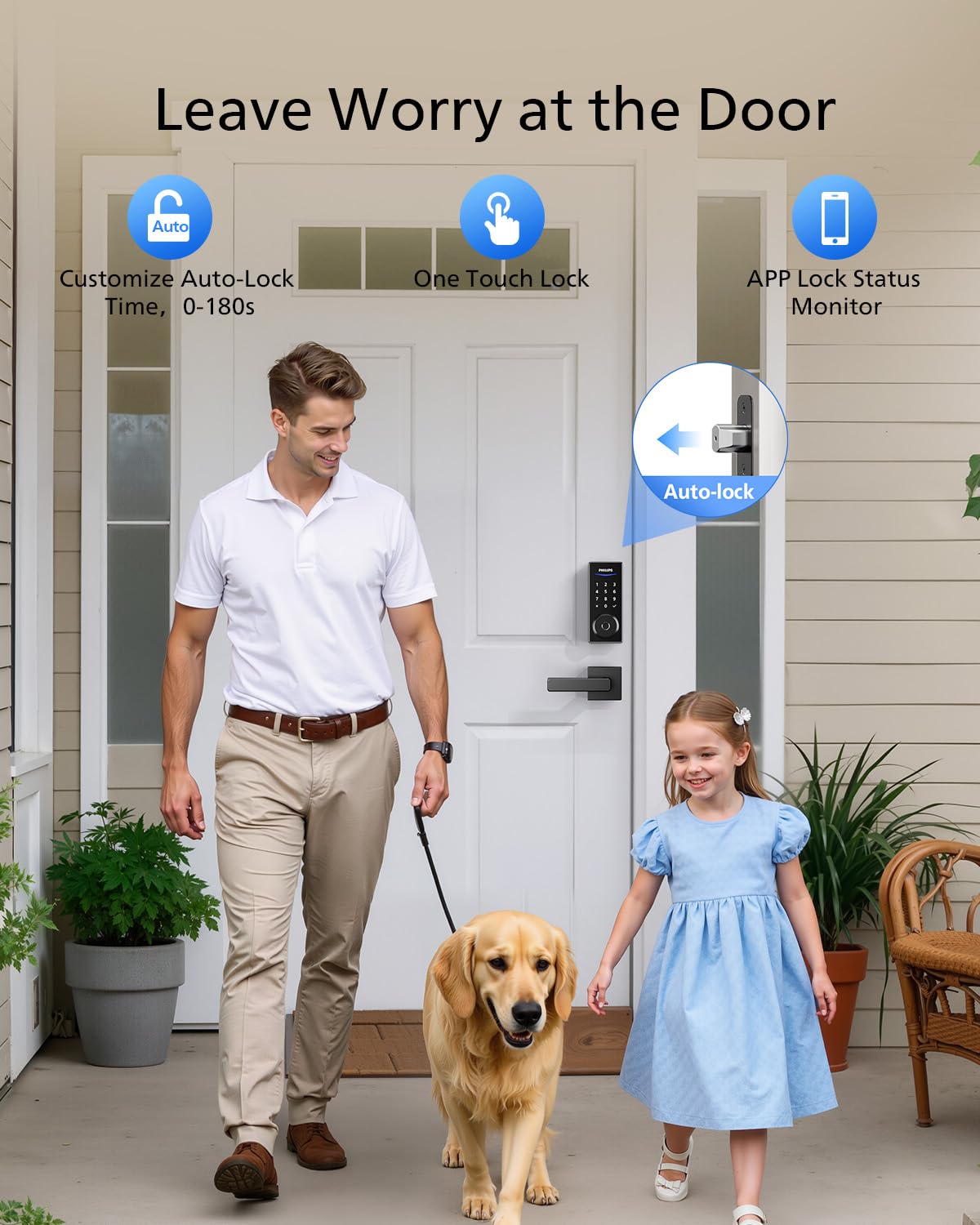 Philips auto-lock and one-touch lock provide quick door security.