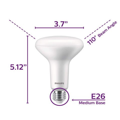Philips BR30 dimmable warm-glow bulb enables smooth transitions with compatible dimmers.