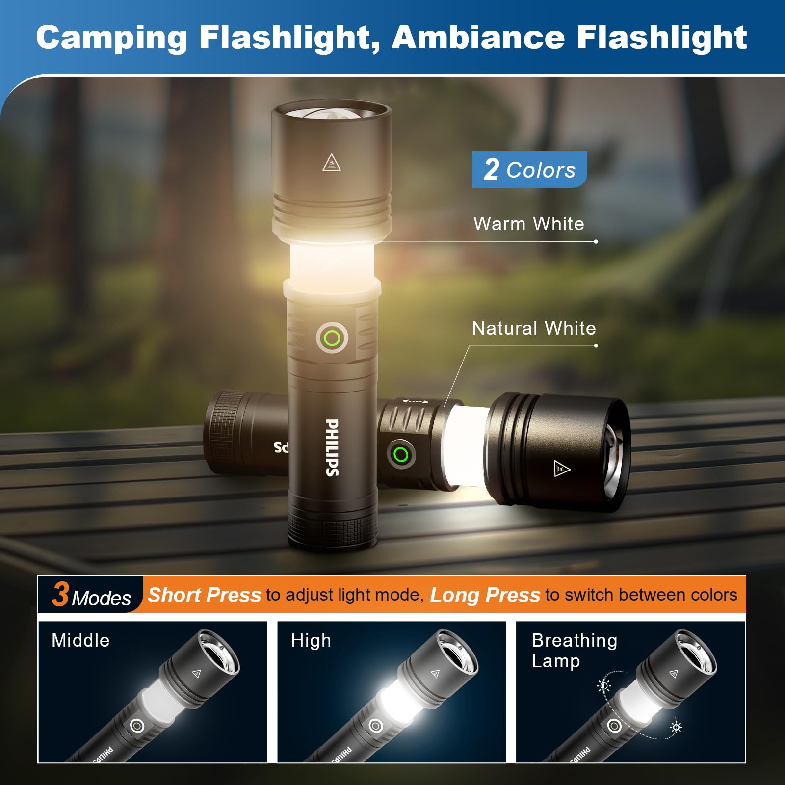 Philips ambient light mode in warm white for camp ambience