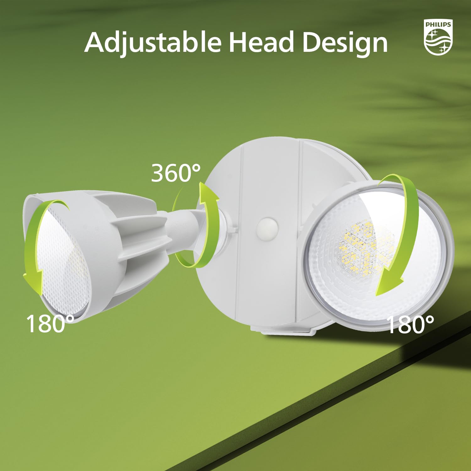 Two-head design allows vertical and horizontal rotation for tailored coverage.