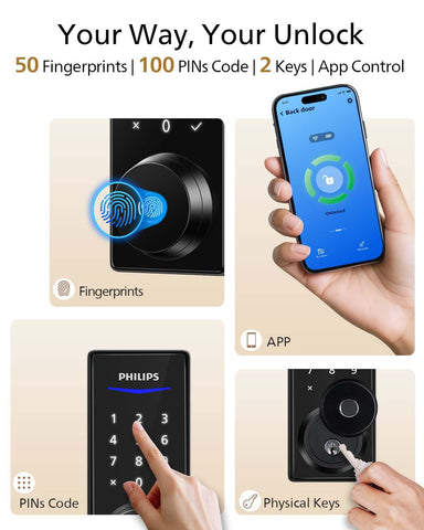 Philips fingerprint lock fingerprint sensor delivers fast unlock and reliable access.