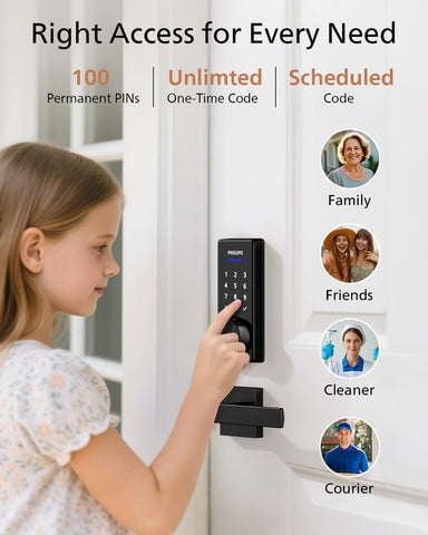 Philips fingerprint lock installation in minutes on standard doors.