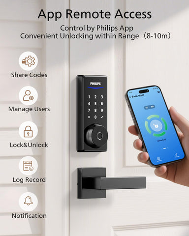 Philips fingerprint lock PIN keypad enables convenient codes for guests.