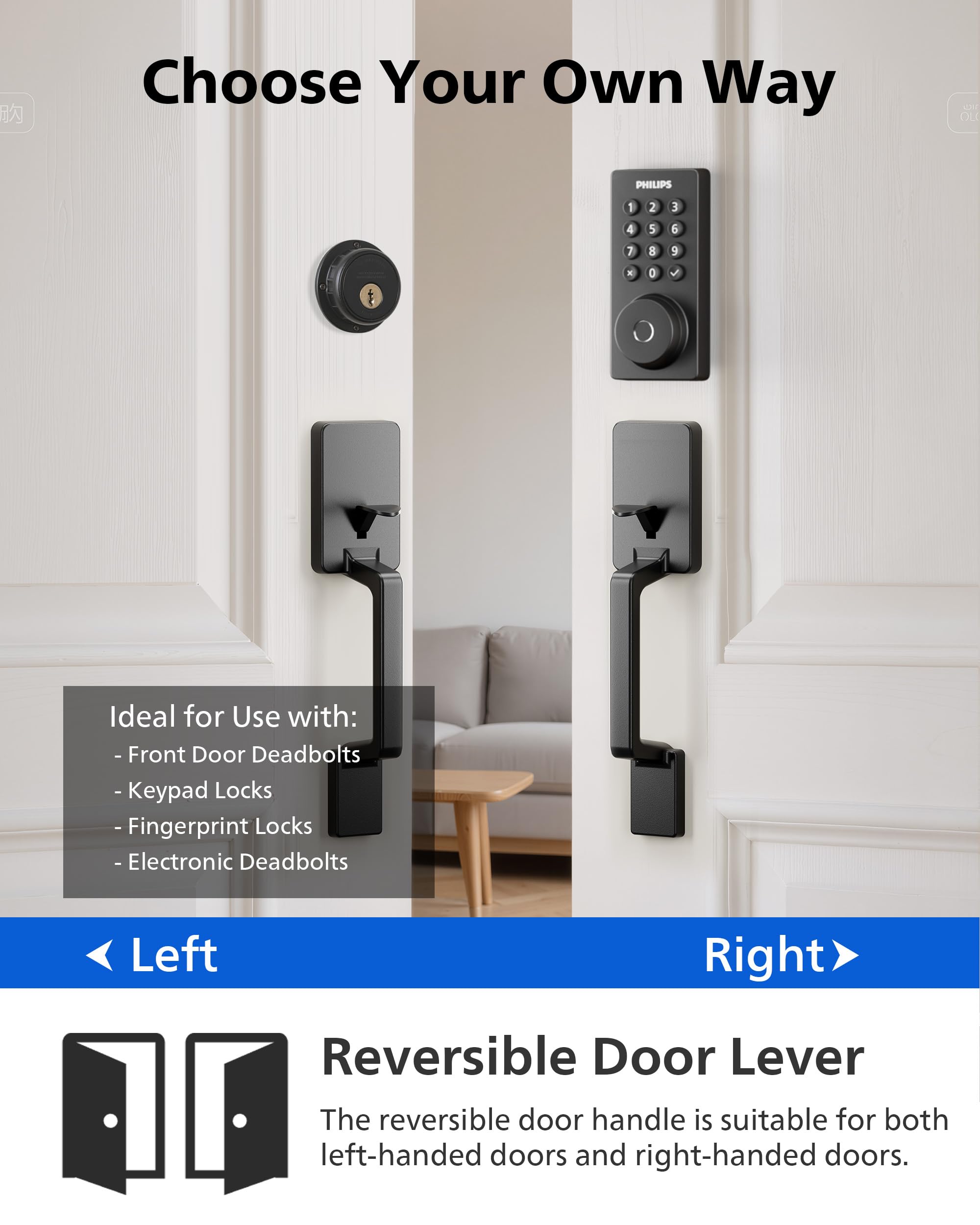 Philips exterior handle zinc alloy resists corrosion and wear.
