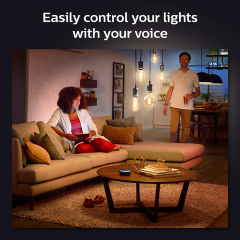 Philips Hue app control screen demonstrating voice and app automation.