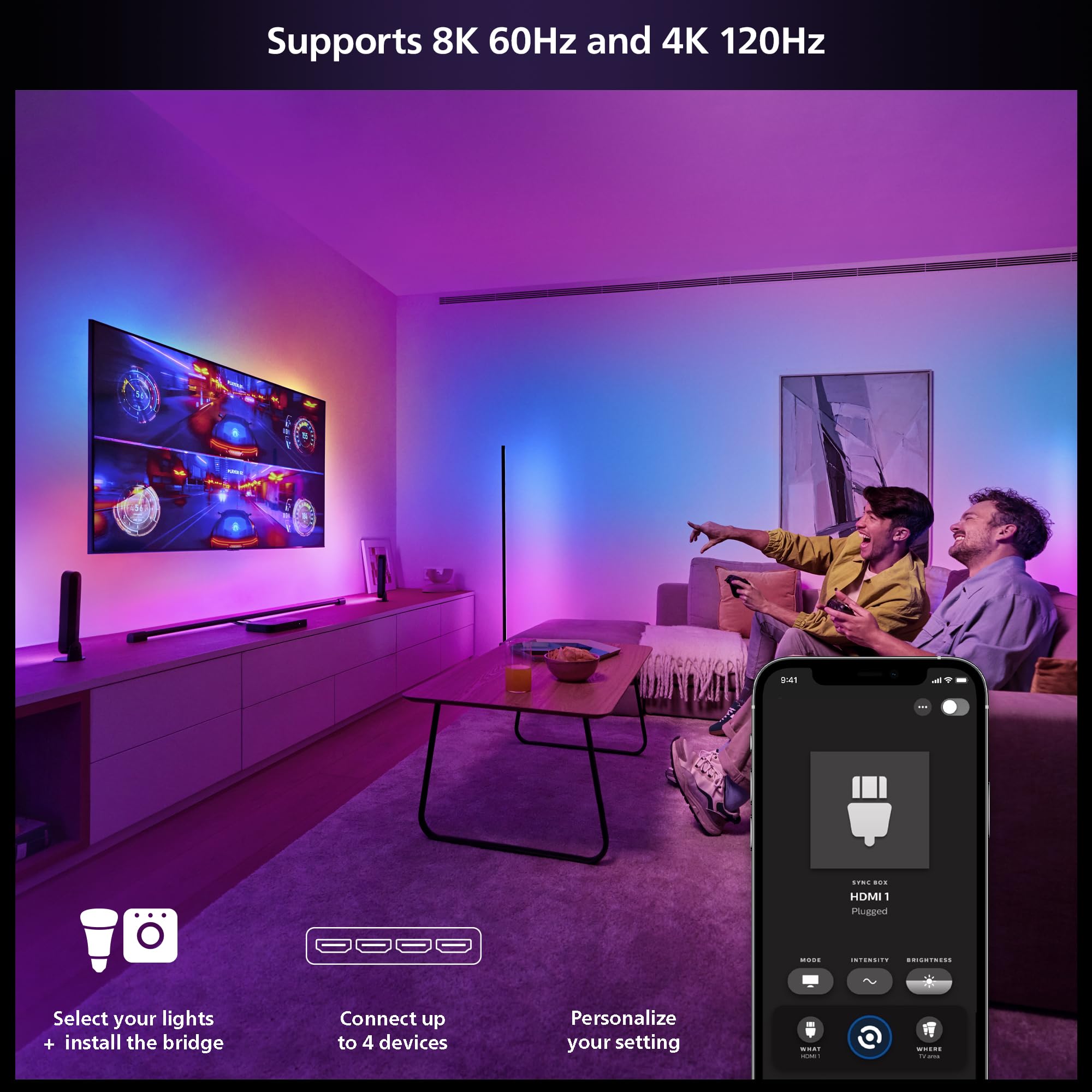 Hue app on mobile for adjusting brightness and scenes