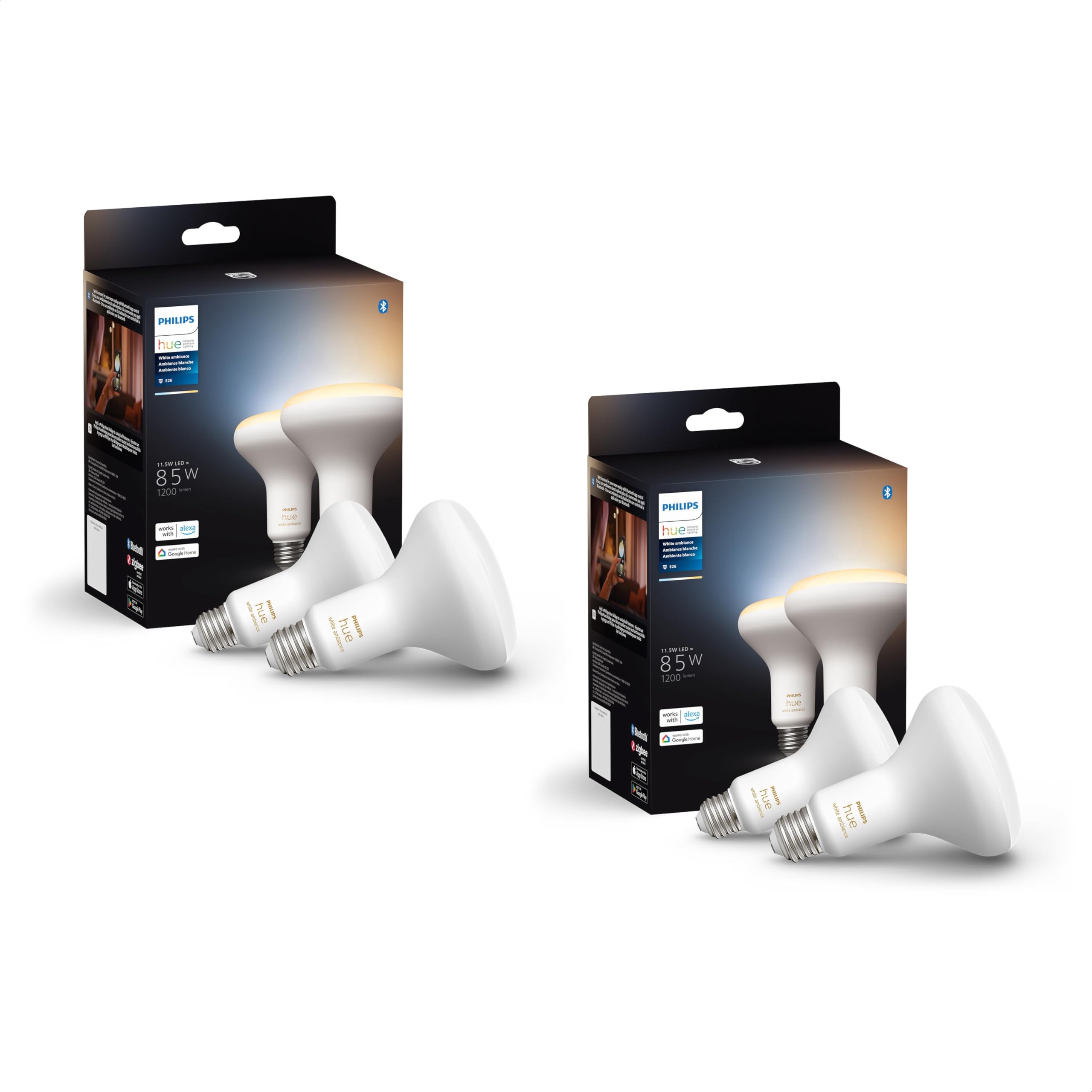 Philips Hue BR30 White Ambiance four pack bulbs ready to illuminate any room