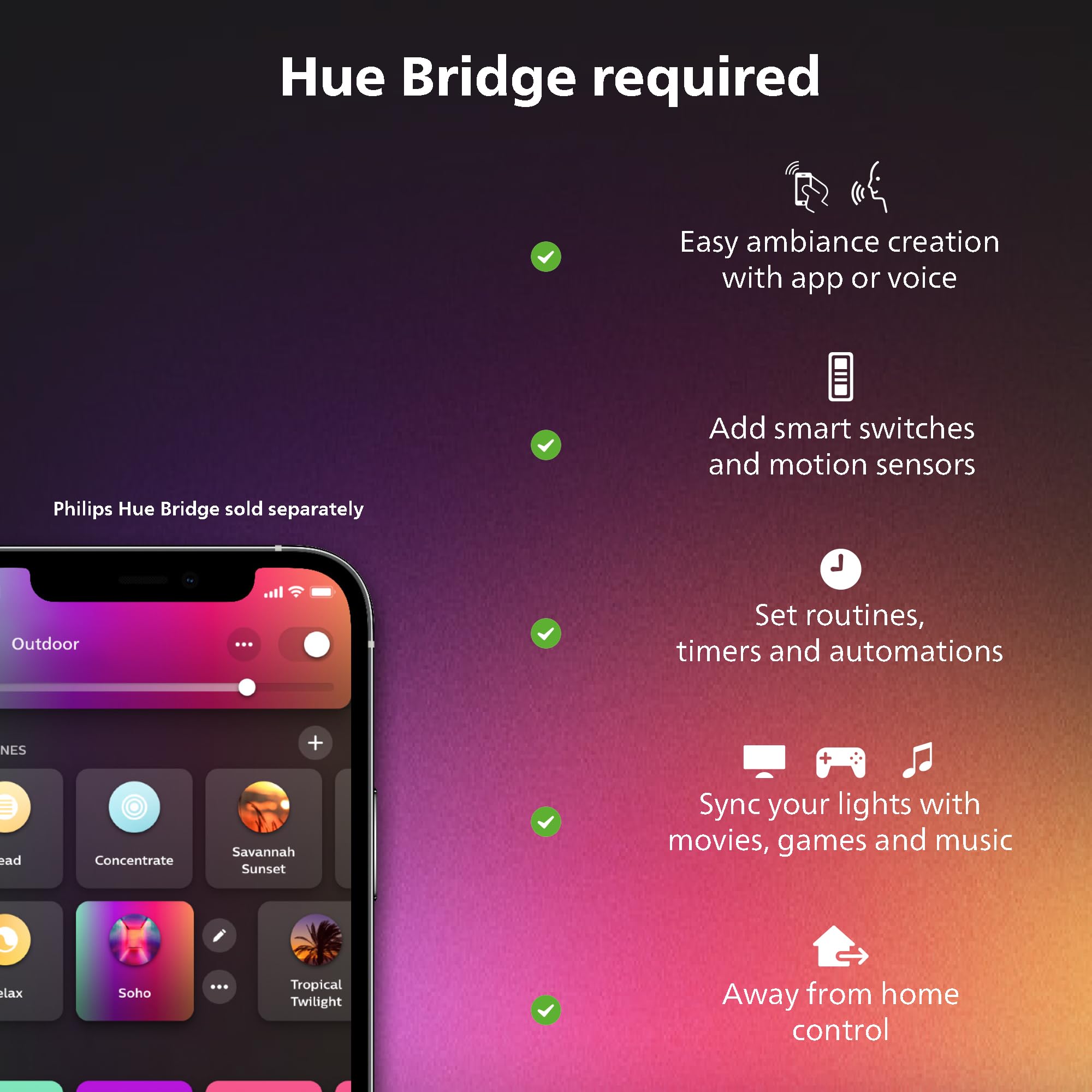 Hue Bridge required to unlock automations and full control