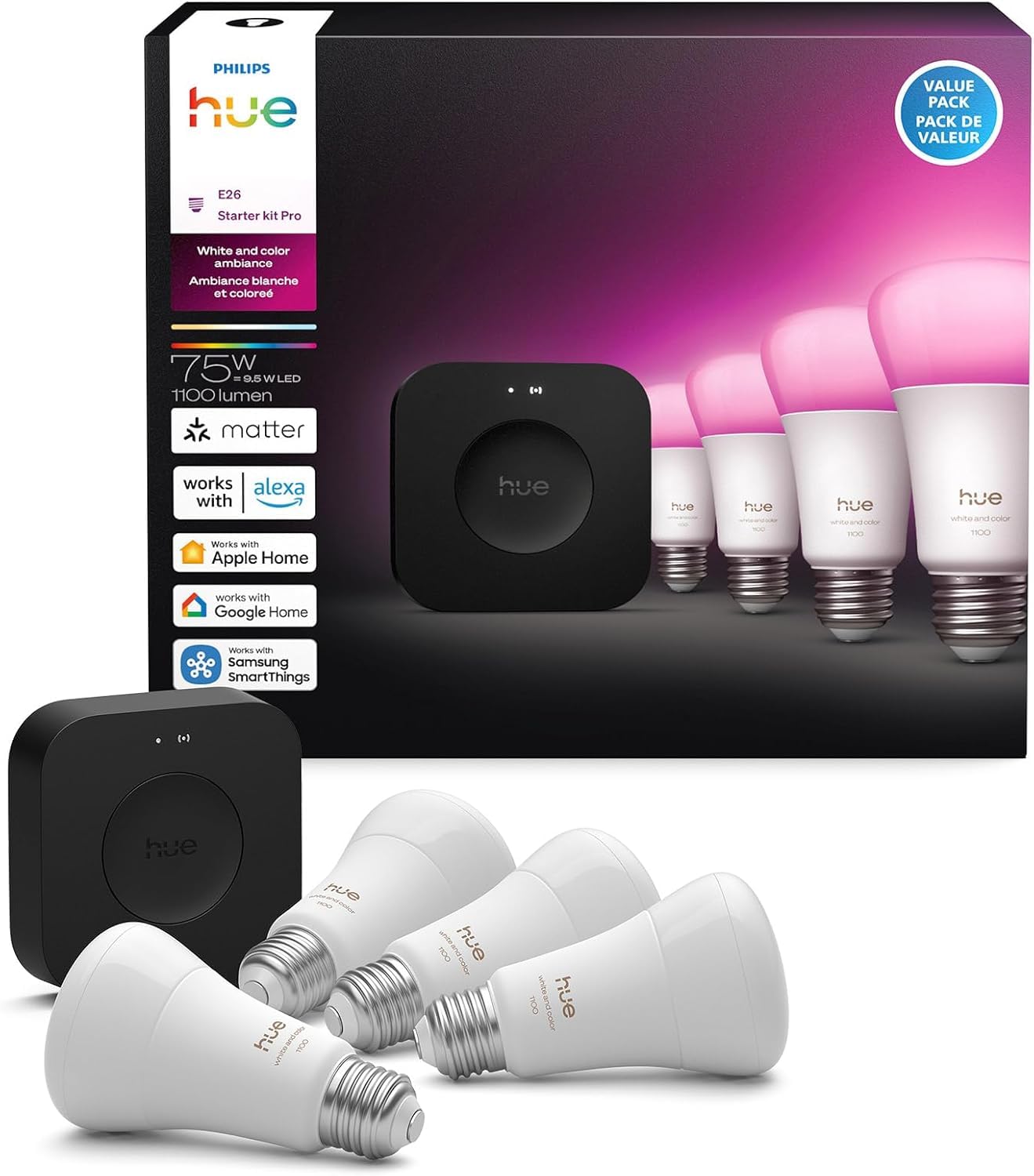 Hue color ambiance bulbs set provides mood lighting options