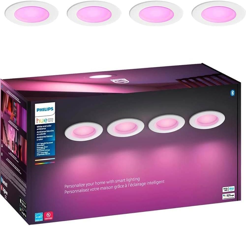 Philips Hue downlight color ambiance showing 16 million colors for mood lighting.