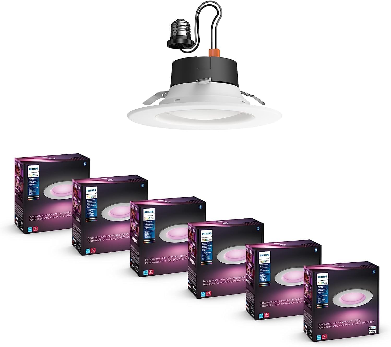 Philips Hue six-pack downlights front-view showreel to illustrate color options
