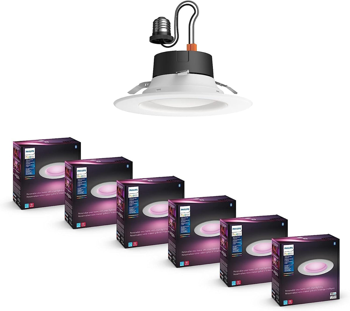 Philips Hue six-pack downlights front-view showreel to illustrate color options