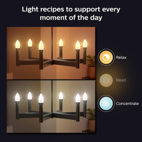 Philips Hue filament bulb in an elegant chandelier for decorative lighting.