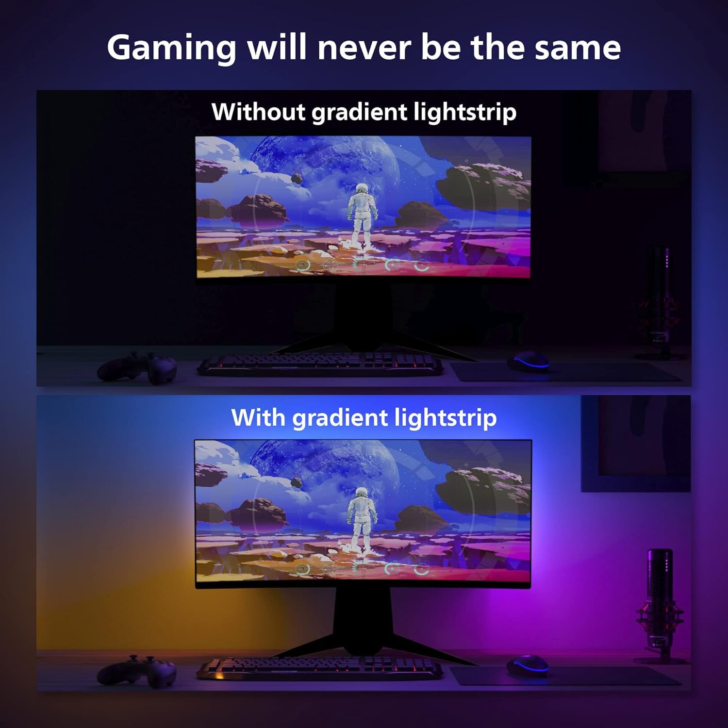 Lightstrip reactive to screen content enhancing on-screen action