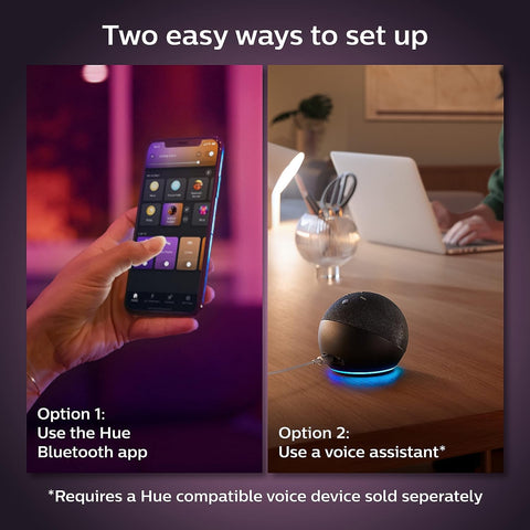 Philips Hue voice assistant A19 bulb supports quick mood changes.