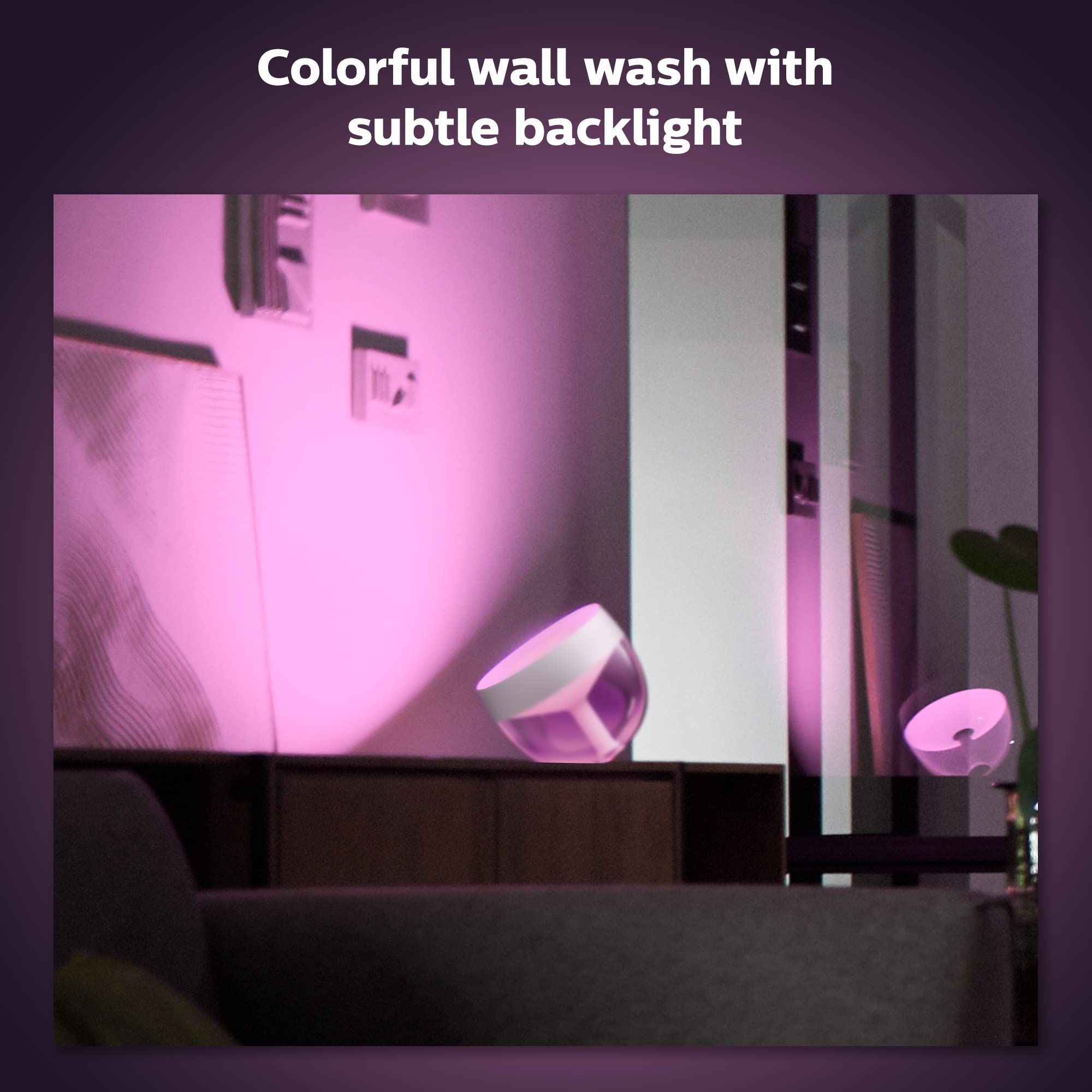 White Philips Hue Iris lamp front view in a clean living space.