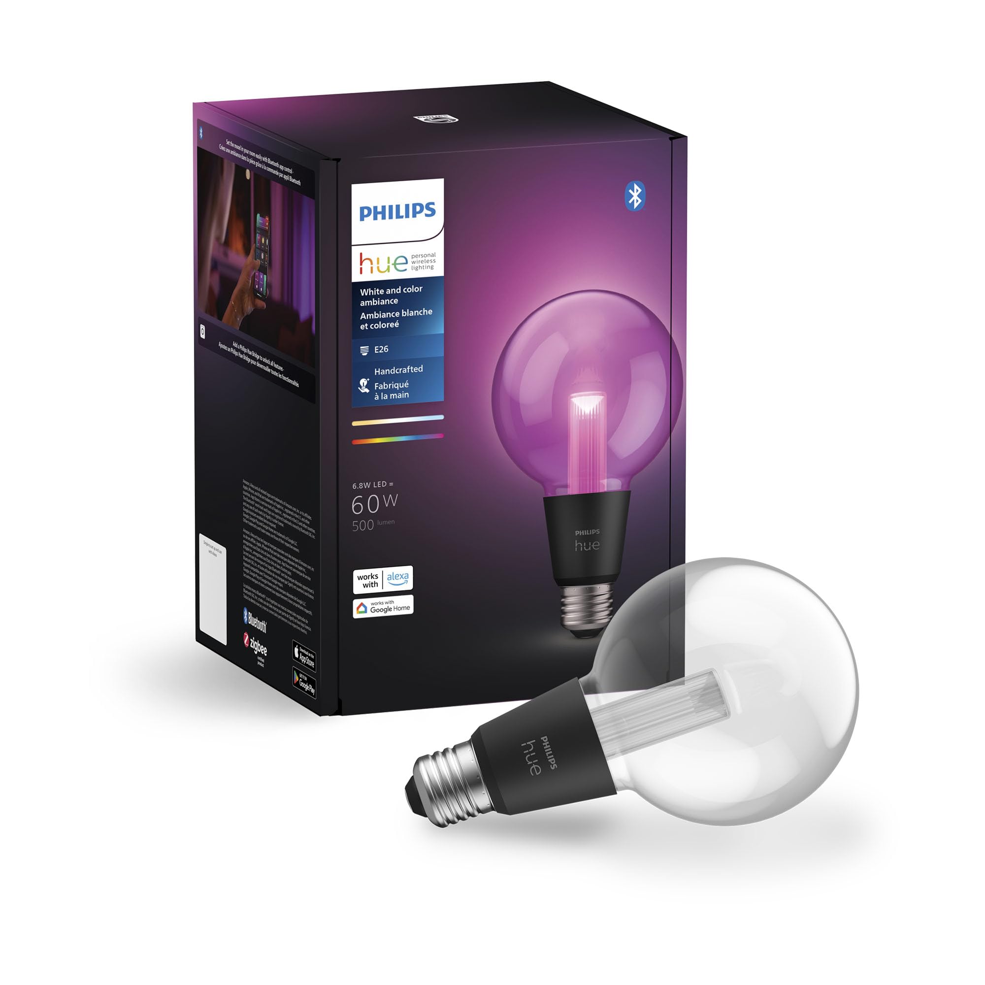 Philips Hue Lightguide G30 small globe bulb glowing softly for cozy ambiance.
