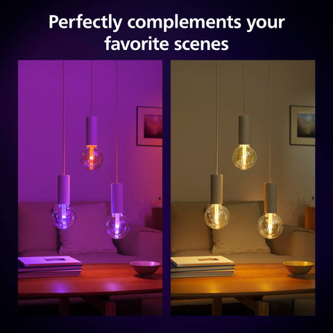 Philips Hue Lightguide G40 ellipse bulb provides soft ambient lighting for cozy corners.