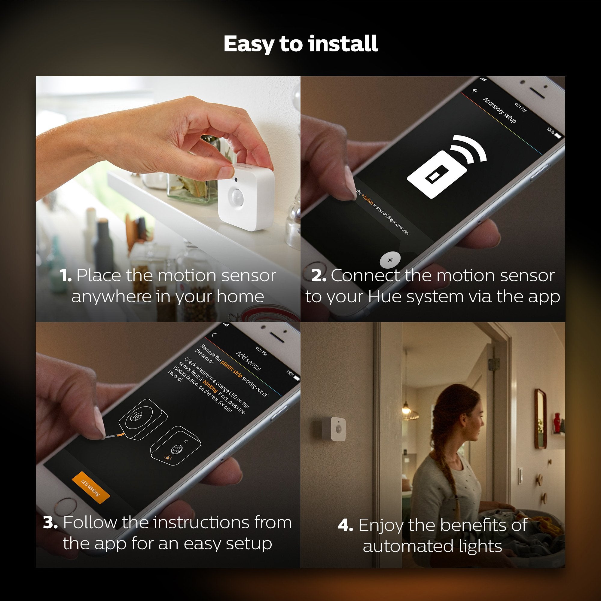 Philips Hue Motion Sensor area coverage monitoring hallway movement