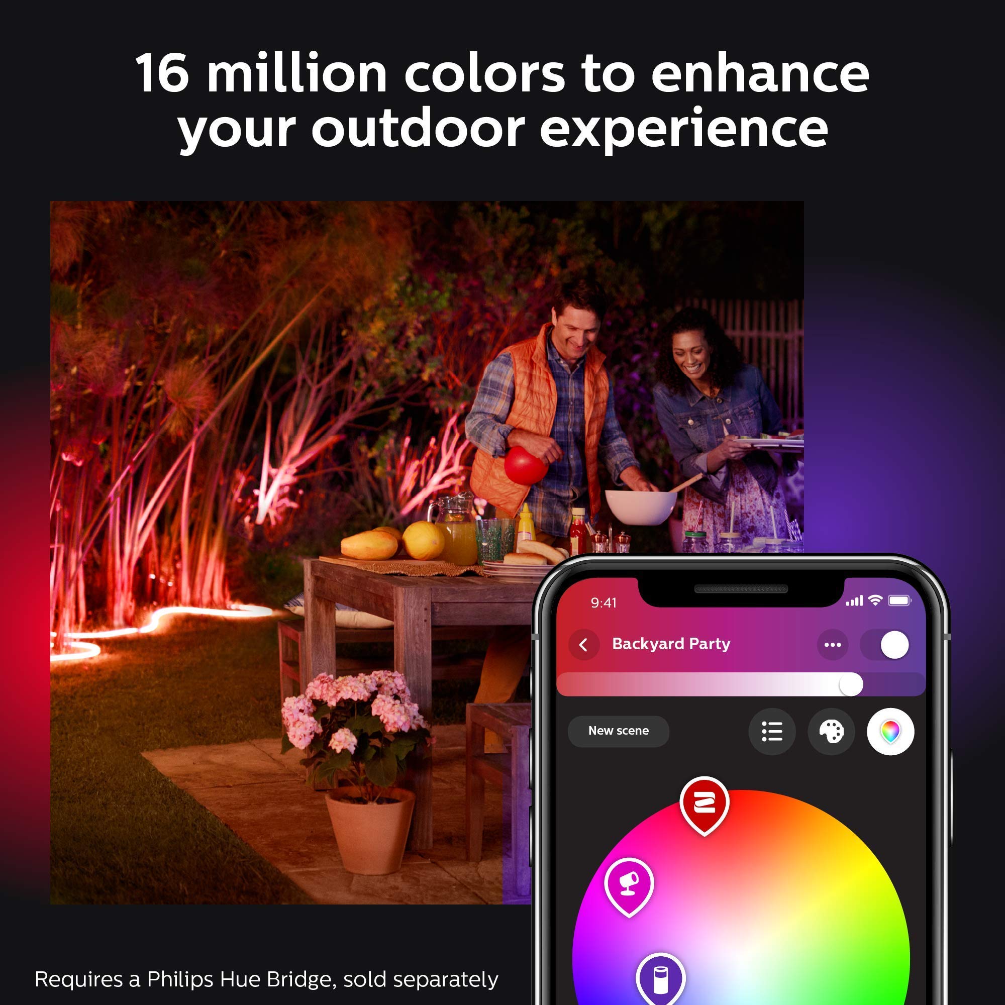 Philips Hue Outdoor Lightstrip clip-screw-install easy mounting on walls or fences.