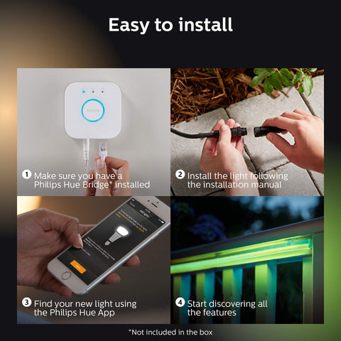 Philips Hue Outdoor Lightstrip hub-required connects to Hue Hub for full features.