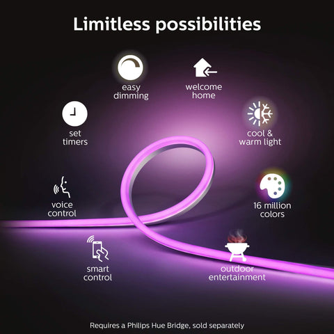 Philips Hue Outdoor Lightstrip weatherproof coating withstands rain for year-round use.