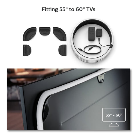 Philips Hue Play Gradient 55" TV strip side angle showcases sleek color-rich edge lighting