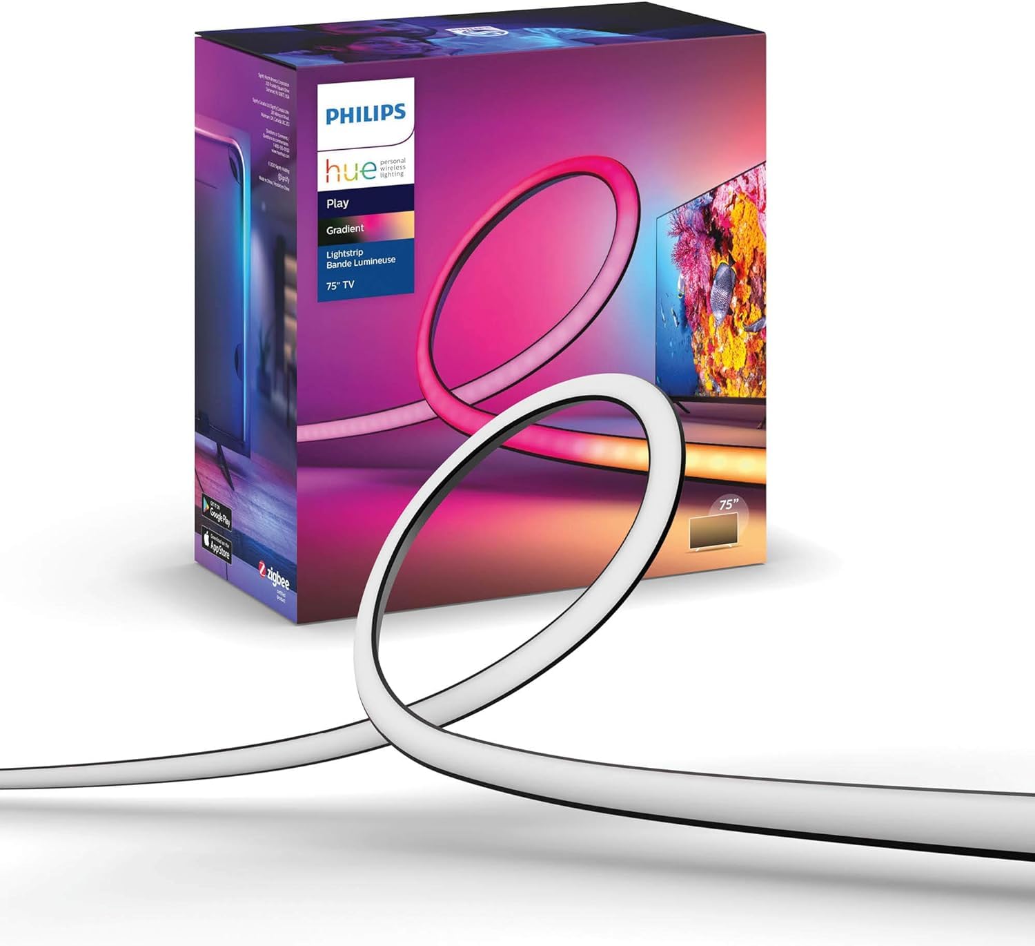 Philips Hue Play Gradient 75-inch TV backlight brackets for immersive viewing.
