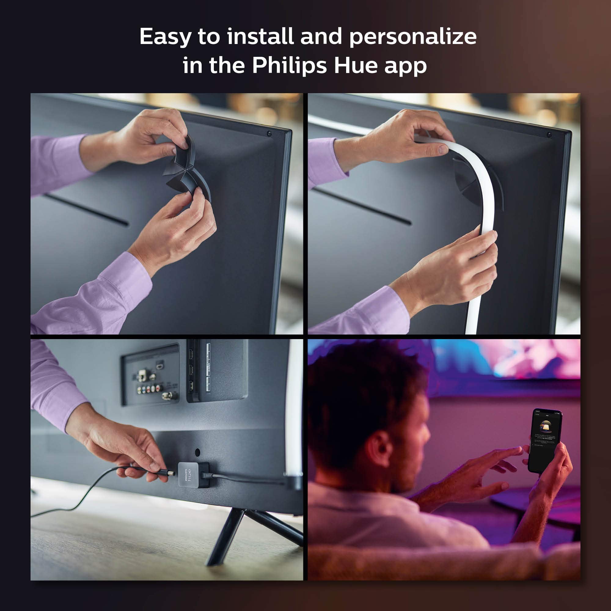 Philips Hue Play Gradient mounting brackets enable quick TV installation.