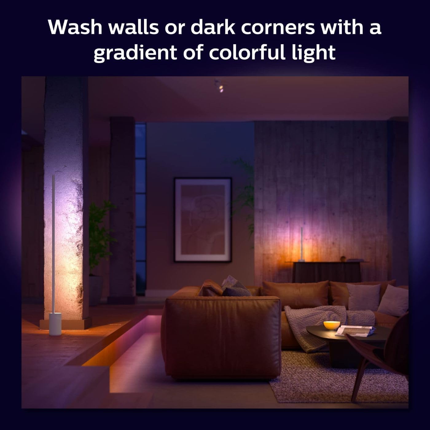 Gradient light effect from Philips Hue Signe with smooth color transitions.