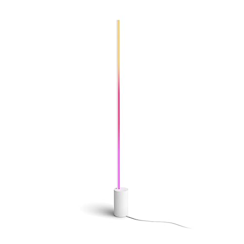Living-area ambience with Philips Hue Signe integrates with modern decor.