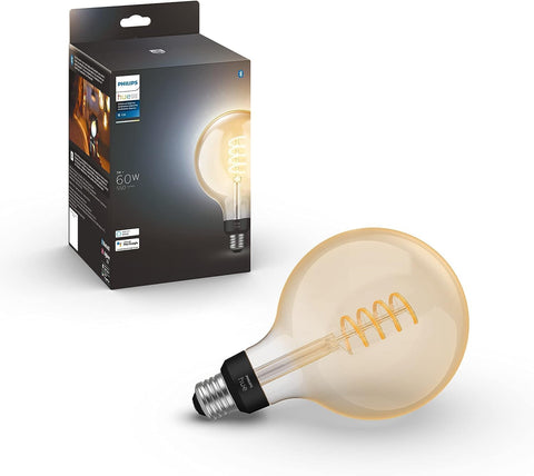 Philips Hue smart G40 filament bulb in lamp with adjustable white ambiance